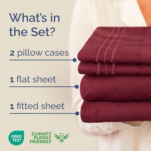 Cal King Size 4 Piece Sheet Set - Breathable & Cooling Sheets - Burgundy