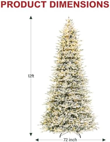 Hykolity 12 ft Prelit Christmas Tree with Realistic Flocked PE Foliage