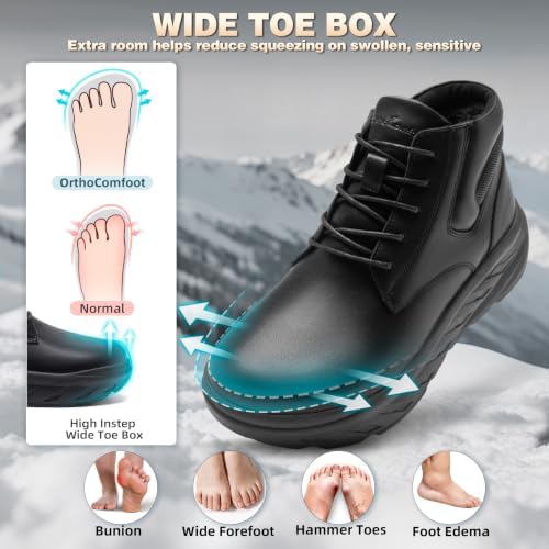 OrthoComfoot Orthopedic Diabetic Winter Leather Ankle Boots for Men, Comfortable Casual Wide Width Arch Support Warm Snow Boots for Relief Plantar Fasciitis, Bunions, Swollen Feet & Foot Pain