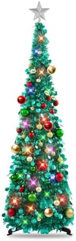 N&T NIETING Pop Up Christmas Tree with Lights & Ornaments, 5FT, Dark Green
