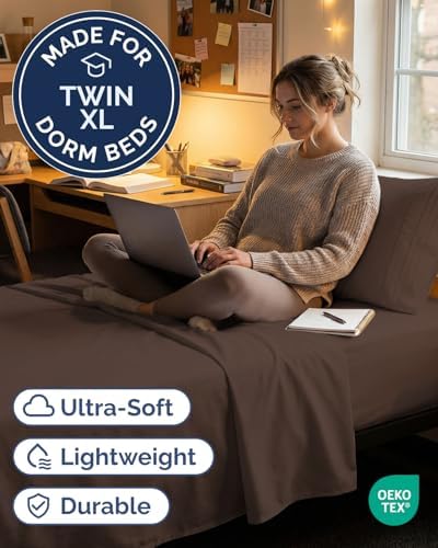 Twin XL Size 3 Piece Sheet Set - Comfy Breathable & Cooling Sheets - Brown