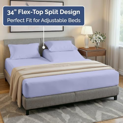 Flex Top Split Head King 4 Piece Sheet Set - Soft & Breathable - Lavender