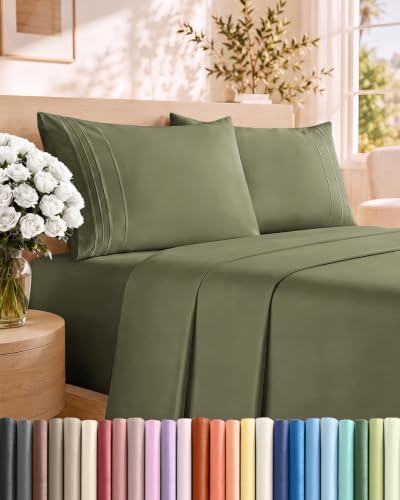 King Size 4 Piece Sheet Set - Breathable & Cooling Sheets - Sage Green