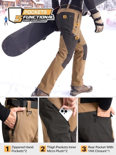 FREE SOLDIER Men's Fleece Lined Pants Softshell Snow Ski Pants