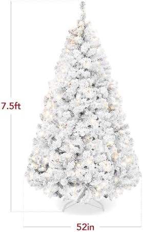 Best Choice Products Pre-Lit White Christmas Tree, 7.5ft Artificial Snow Flocked Full Fir Tree, Holiday Decoration w/ 550 Lights, 1,346 Branch Tips
