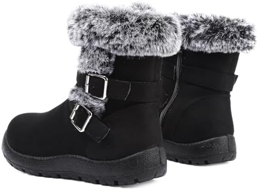 Womens Snow Boots Leather Winter Warm Boots Platform Ankle Booties
