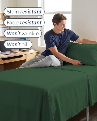 Twin XL Size 3 Piece Sheet Set - Comfy Breathable & Cooling - Emerald Green