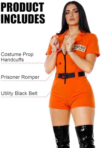 3 PCS Womens Orange Prisoner Costume Romper Halloween Playsuit