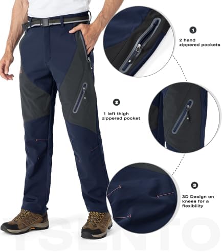 YSENTO Men's Snow Pants Fleece Lined Hiking Ski Winter Insulated Utility Work