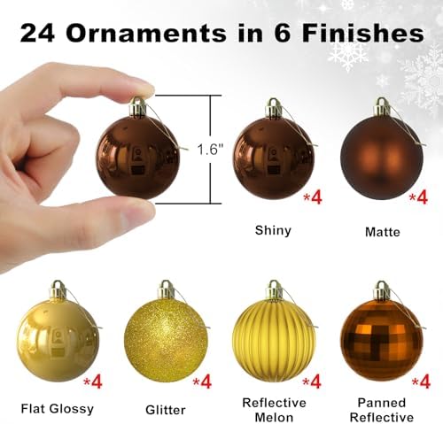 Bronze & Gold 1.6" Small Christmas Balls Christmas Tree Decoration Ornaments Shatterproof Hanging Balls for Birthday Halloween Holiday Wedding Decorations Set of 24pcs