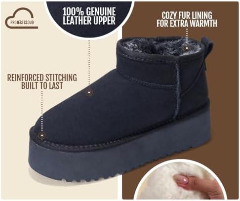 Project Cloud 100% Genuine Leather Ankle Boots for Women Platform Boots