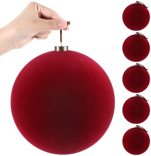 Weysat 6 Pcs 8 Inch Giant Velvet Christmas Ball Ornaments, Burgundy Red