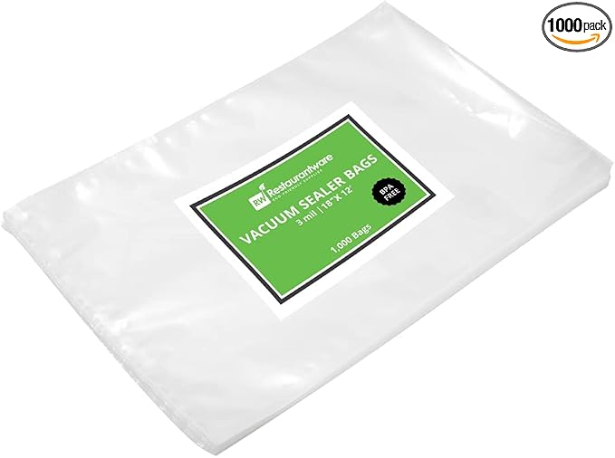 Restaurantware Fresh Hero 18 x 12 Inch Vacuum Sealer Bags, 1000 Food Storage Bags - 3 mil Thick, Microwavable, Clear Plastic Sous Vide Bags, Freezable, For Storing Food Or Sous Vide Cooking