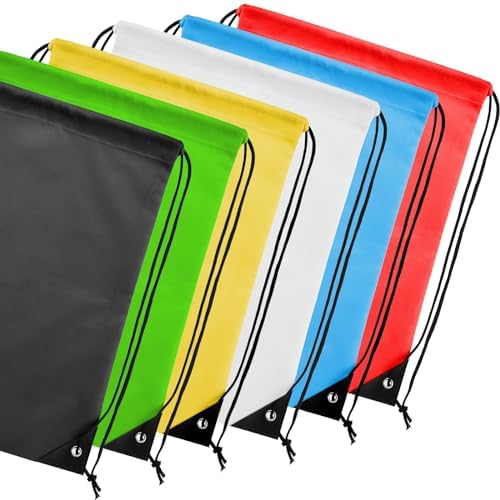 Kuhome 6Pcs Drawstring Backpacks Bulk String Bag Cinch Sack Pack Storage Knapsack Polyester Gift Bags Sports Drawstring Bags for Trip Gym Party Bags(6 Colors)