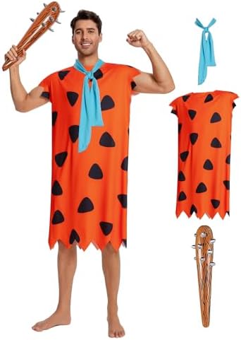 Halloween Cavewoman & Caveman Costume Set with Wig and Accessories