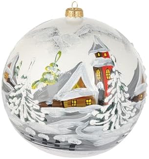 Hand Blown Glass Christmas Ornaments Ball, First Snow White 8 in + Stand