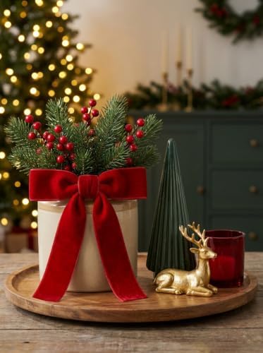 SIMISI RIBBON 24Pcs Christmas Velvet Ribbon Bows Decorations for Tree