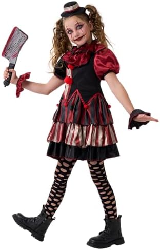 Spooktacular Creations Girls Scary Clown Costume, Kids Halloween Costume, Twisted Clown Dress for Girls