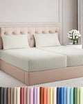 Split King Size 5 Piece Sheet Set - Breathable & Cooling - Beige Stripes