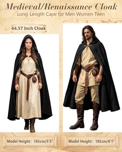 kasahara Renaissance Hooded Cloak Medieval Costume Accessories for Men Women Halloween Costume Cape Belt Pouch Bracers