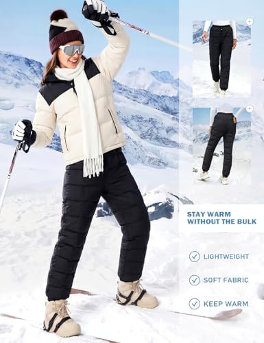 Gihuo Snow Pants Womens Winter Windproof Down Pants Warm Outdoor Ski Pants Padded Loose Ultralight Warm Trousers
