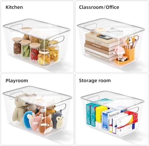 HOYOJA 10 Pack Clear Plastic Storage Bins Pantry Organizers Bin with Lids