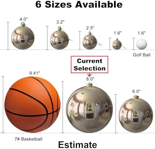 Champagne Gold 8.0" Extra Large Christmas Balls Ornaments - Christmas Tree Decorations Shatterproof Shiny Hanging Balls for Birthday Holiday Wedding Decorations Set of 2pcs