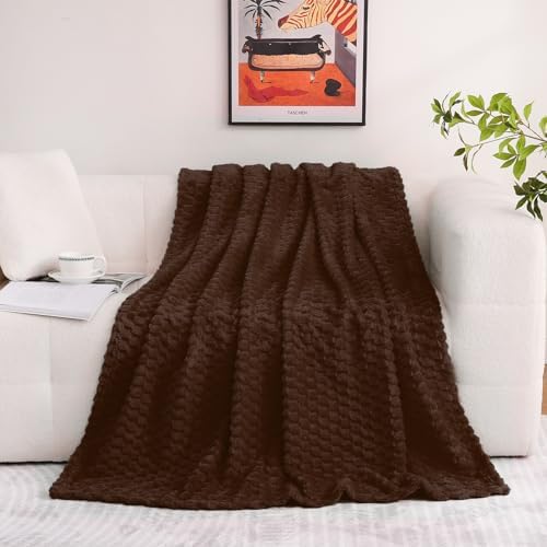 Puncuntex Brown Throw Blanket 108"×90" inches Fuzzy 3D Jacquard Decorative