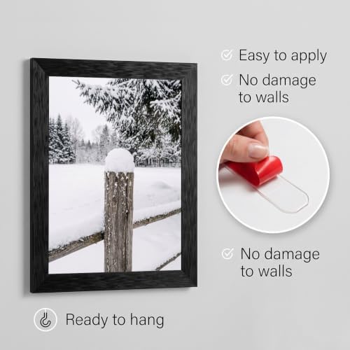 Framed Winter Fence Canvas Wall Art, Snow Scene, Black Frame Inch 12x16