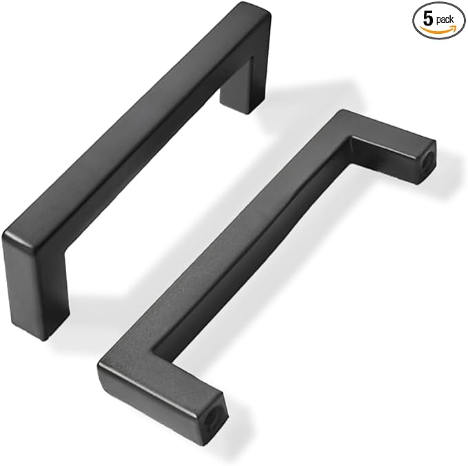 khtumeware 5 Pack 3-1/2 inch Center to Center Solid Black Cabinet Pulls Square Bar Drawer Handles Cabinet Handles Matte Black Drawer Pulls Kitchen Cabinet Hardware