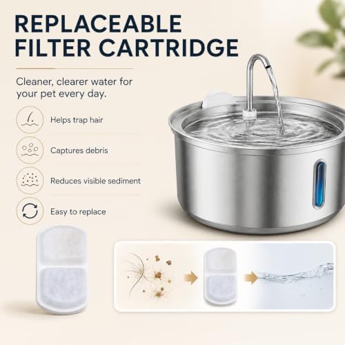 FreshFlow Cat Water Fountain, Stainless Steel Pet Drinking Fountain with Triple Filtration for Cats and Dogs, Automatic Pet Water Fountain，Silver 1.06 GAL