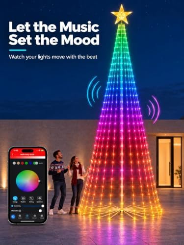 14FT 490 LEDs Smart RGB Outdoor Christmas Tree Cone Lights with Star