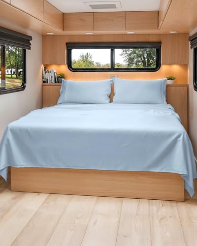 Short Queen Size 4 Piece Bed Sheet Set - RV Short Queen Sheets - Sky Blue