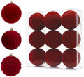 9Pcs Red Velvet Christmas Ornaments 3.94 in Balls for Christmas Tree Deco