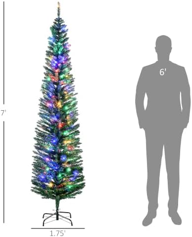 HOMCOM 7ft Prelit Artificial Christmas Tree, Pencil Xmas Tree, Green