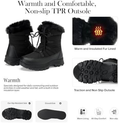 TEMOFON Womens Snow Boots Winter: Water Resistant Fur Lined Outdoor Booties