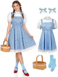 Halloween Costume Women Blue Gingham Dress With Basket Full Set