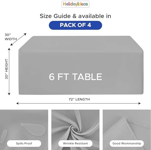 HolidayIdeas 4-Pack 6ft Silver Grey Rectangle Craft Shows Fitted Tablecloth