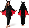 Adult Bat Costume Pajamas Flannel Hooded Onesie with Wings for Halloween