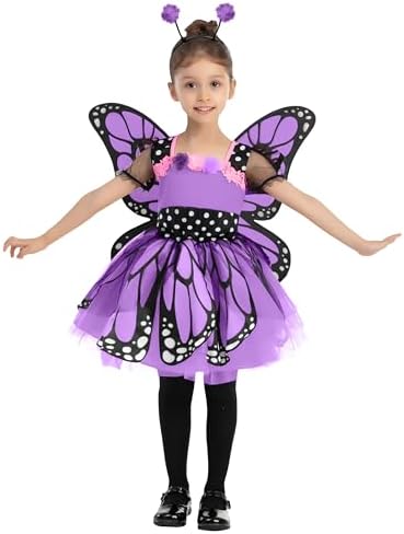 Spooktacular Creations Child Girls Butterfly Costume, Toddlers Butterfly Outfit w/Wings Headband for Kids Halloween Parties