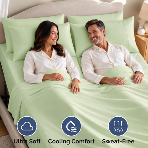 Flex Top Split Head King 4 Piece Sheet Set - Ultra-Soft - Light Sage Green