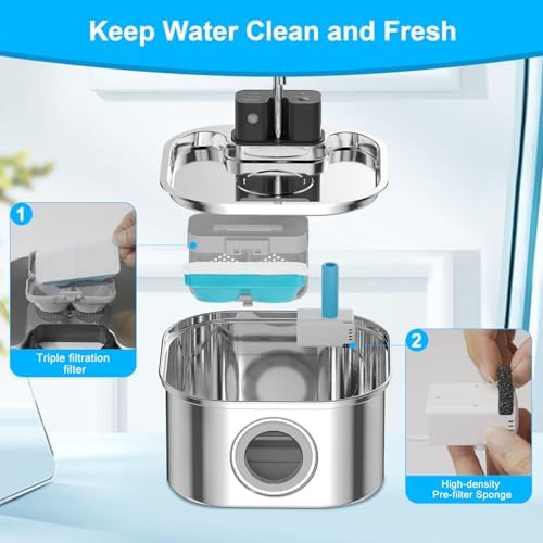 Cat Water Fountain Filter for 108oz/3.2L Wireless Cat Water Fountain,Battery Operated Stainless Steel Pet Fountain(6 Filter + 6 Sponge)