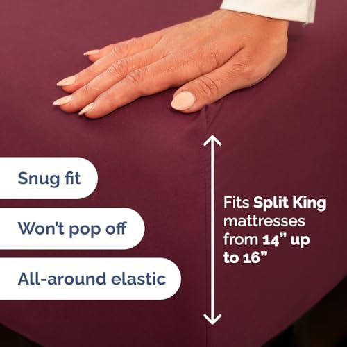Flex Top Split Head King 4 Piece Sheet Set - Soft & Breathable - Burgundy