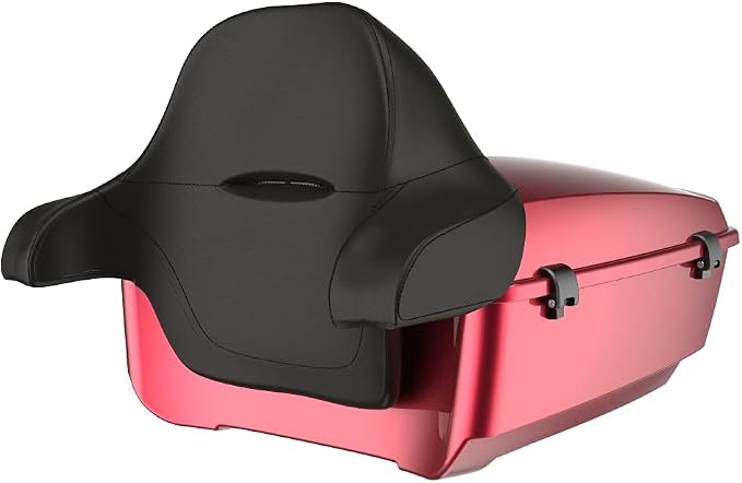 Advanblack Road Glide Tour Trunk Pack Velocity Red Sunglo King Tour Trunk Pack Luggage +Wrap-Around Backrest Pad for '97-'25 Harley Touring Road King Street Glide Electra Glide CVO models