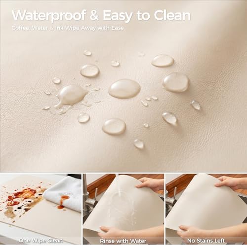 1.6mm Thick Leather 20x84 Inch Non-Slip Mat, Waterproof Countertop Protector, Extra Large Kitchen Counter/Banquet Table Mat, Creamy White
