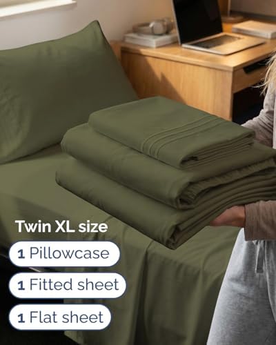 Twin XL Size 3 Piece Sheet Set - Breathable & Cooling Sheets - Sage Green