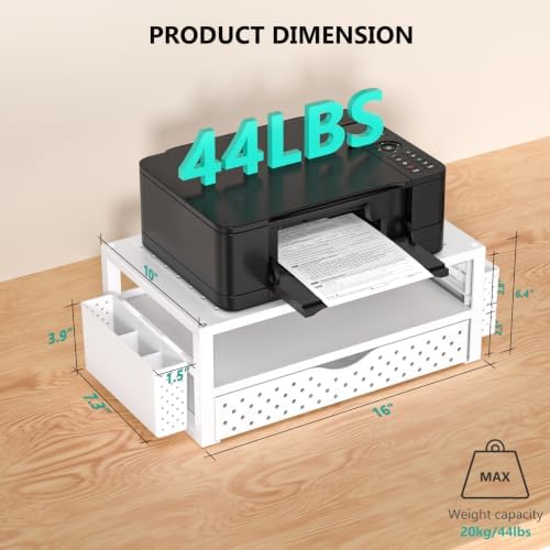 WALI Desk Organizer with Drawer and Pen Holder, 3 Tier Computer Monitor Stand for Home Office Supplies, Laptop Stand Riser for Computer, Laptop, Printer(PTT004-W), 1 Pack, White