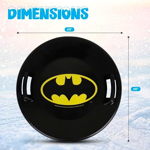 Slippery Racer Heavy-Duty Cold Resistant Downhill Pro Adults and Kids Plastic Outdoor Winter Saucer Disc Snow Sled with Handles (Batman, 3)