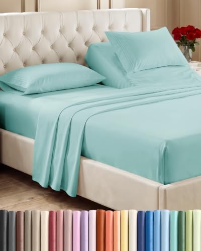 Flex Top Split Head King 4 Piece Sheet Set - Soft & Breathable - Spa Blue