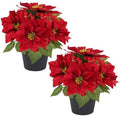 2 PC Poinsettias Artificial Christmas Flowers in Pot Red Faux Plant